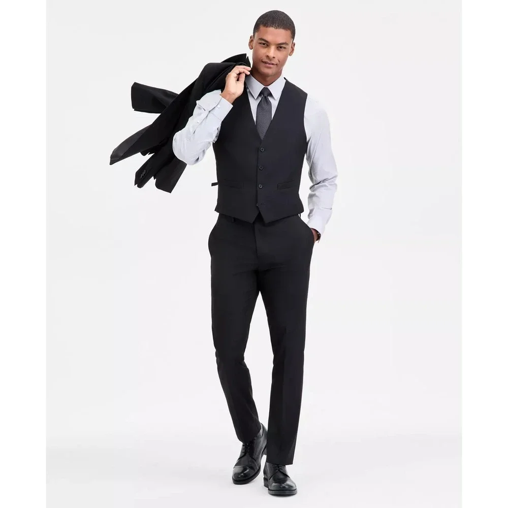 DKNY Mens Modern fit 3-pc‎ Suit Jacket Vest 38R Black Pants 31W 31L